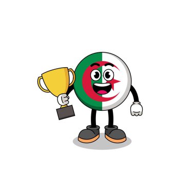 Cartoon mascot of algeria flag holding a trophy , character design