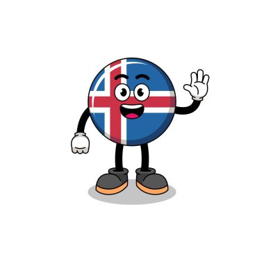 iceland flag cartoon doing wave hand gesture , character design