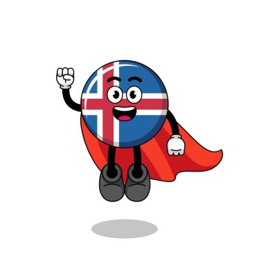 iceland flag cartoon with flying superhero , character design