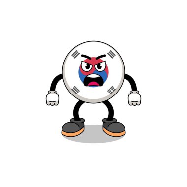 south korea flag cartoon illustration with angry expression , character design