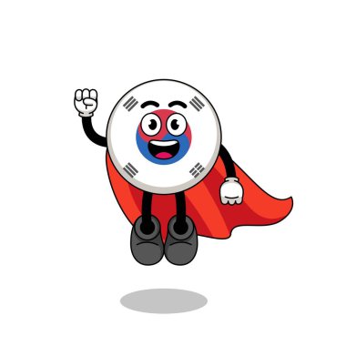 south korea flag cartoon with flying superhero , character design