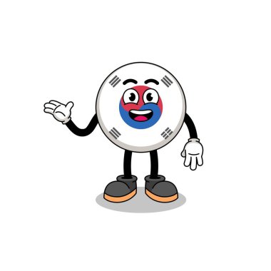 south korea flag cartoon with welcome pose , character design