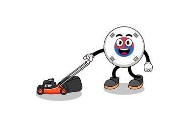 south korea flag illustration cartoon holding lawn mower , character design