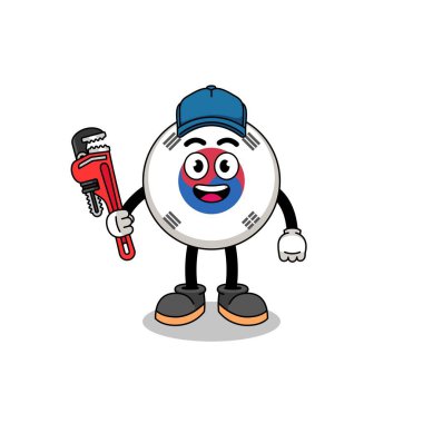 south korea flag illustration cartoon as a plumber , character design