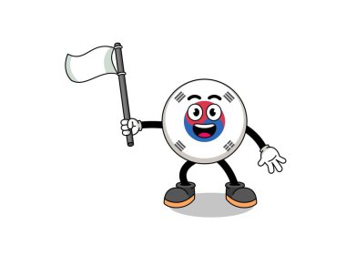 Cartoon Illustration of south korea flag holding a white flag , character design