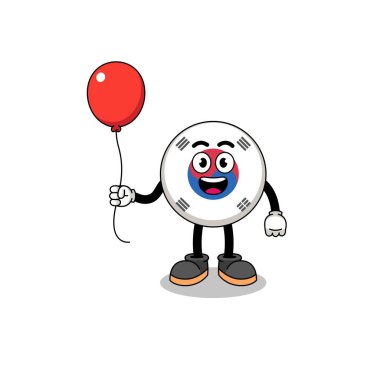 Cartoon of south korea flag holding a balloon , character design