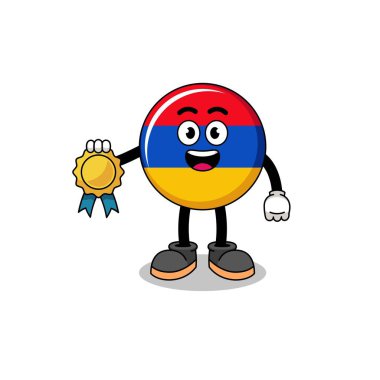 armenia flag cartoon illustration with satisfaction guaranteed medal , character design