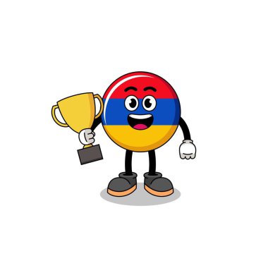 Cartoon mascot of armenia flag holding a trophy , character design