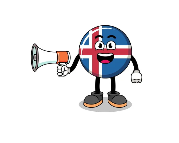Iceland Flag Cartoon Illustration Holding Megaphone Character Design Gráficos De Vetores