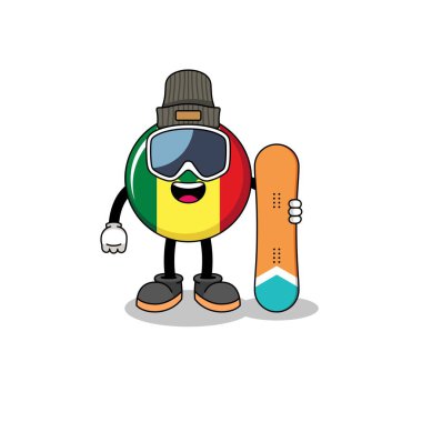Mascot cartoon of senegal flag snowboard player , character design