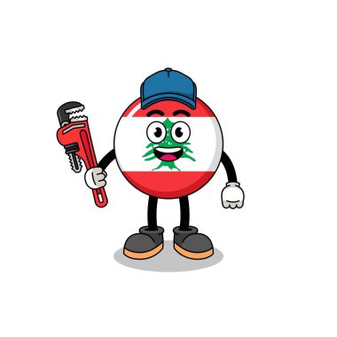 lebanon flag illustration cartoon as a plumber , character design
