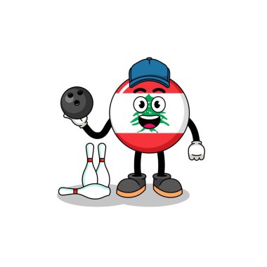 Mascot of lebanon flag as a bowling player , character design
