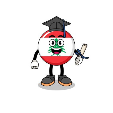 lebanon flag mascot with graduation pose , character design