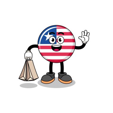 Cartoon of liberia flag shopping , character design