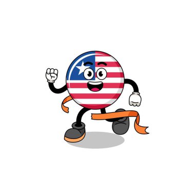 Mascot cartoon of liberia flag running on finish line , character design