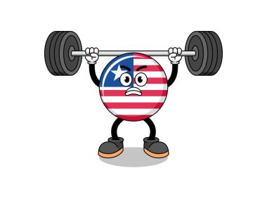 liberia flag mascot cartoon lifting a barbell , character design