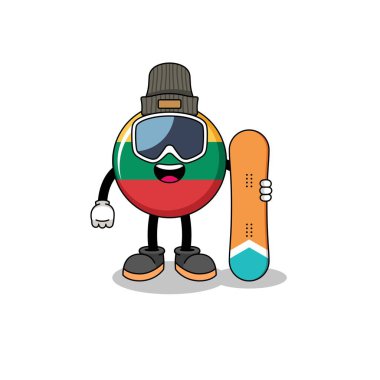 Mascot cartoon of lithuania flag snowboard player , character design