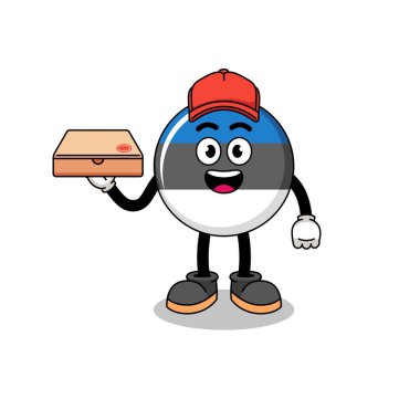 estonia flag illustration as a pizza deliveryman , character design