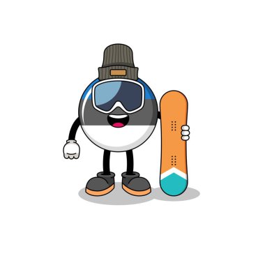 Mascot cartoon of estonia flag snowboard player , character design