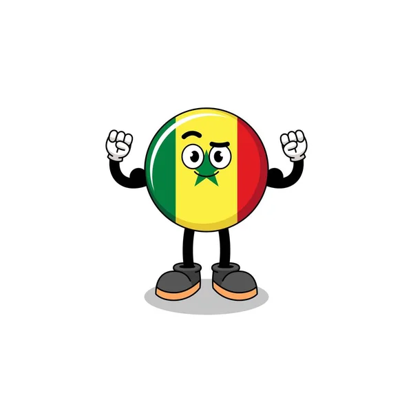 Mascota Dibujos Animados Bandera Senegal Posando Con Músculo Diseño Personajes — Vector de stock