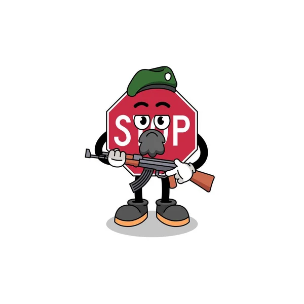 Karakter Cartoon Van Stop Verkeersbord Als Een Speciale Kracht Karakter — Stockvector