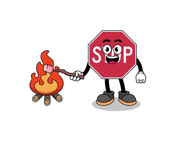 停车路标焚烧棉花糖的说明 人物设计 — 图库矢量图片