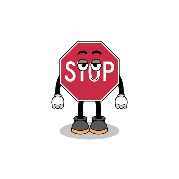 Stop Road Sign Pareja Dibujos Animados Con Pose Tímida Diseño — Vector de stock