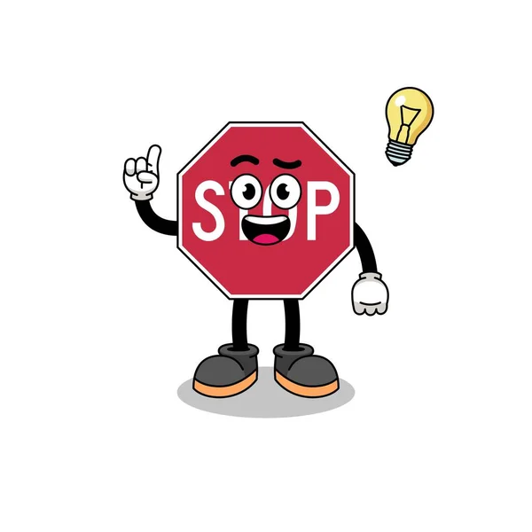 Stop Road Señal Dibujos Animados Con Una Idea Pose Diseño — Vector de stock