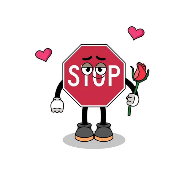 Stop Road Sign Mascote Apaixonando Design Personagem —  Vetores de Stock