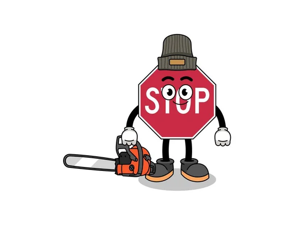 Stop Verkeersbord Illustratie Cartoon Als Een Houthakker Karakter Ontwerp — Stockvector