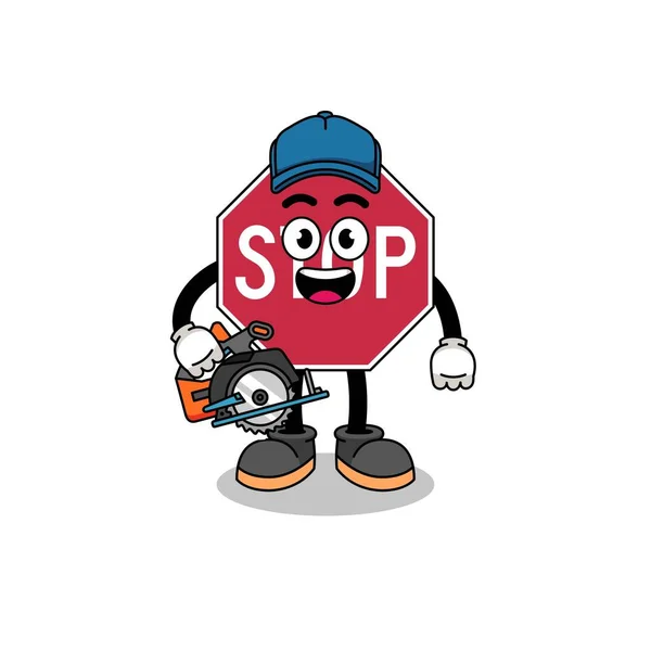 Cartoon Illustration Von Stopp Verkehrszeichen Als Waldarbeiter Charakterdesign — Stockvektor