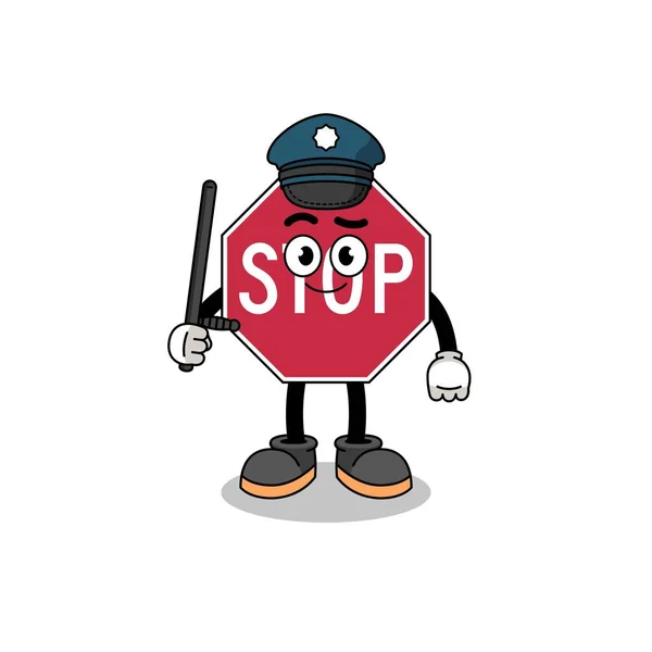 Desenhos Animados Ilustração Stop Road Sinal Polícia Design Personagem — Vetor de Stock