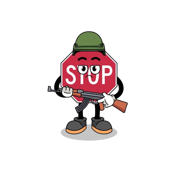 Dibujos Animados Stop Road Sign Soldado Diseño Personajes — Archivo Imágenes Vectoriales