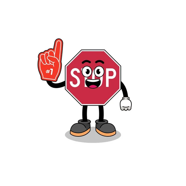 Dibujos Animados Mascota Stop Road Signo Número Fans Diseño Personajes — Vector de stock