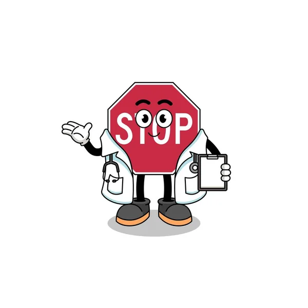 Dibujos Animados Mascota Stop Road Sign Doctor Diseño Personajes — Vector de stock
