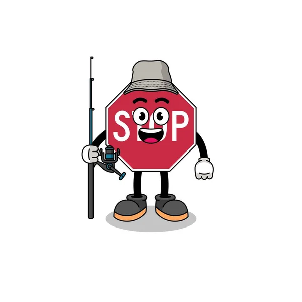 Mascot Εικονογράφηση Του Stop Road Sign Ψαράς Σχεδιασμός Χαρακτήρα — Διανυσματικό Αρχείο