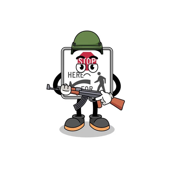Karikatur Der Haltestelle Hier Für Fußgänger Soldat Charakter Design — Stockvektor