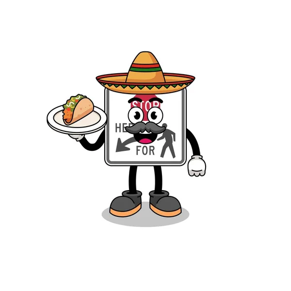 Desenhos Animados Caráter Parar Aqui Para Pedestres Como Chef Mexicano — Vetor de Stock
