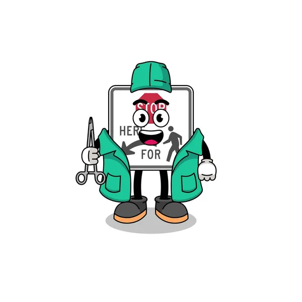 Illustration Stop Here Pedestrians Mascot Surgeon Character Design — Stock Vector