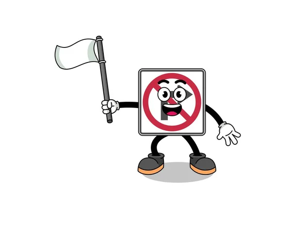 漫画白旗を持つ右ターン道路標識のイラスト キャラクターデザイン — ストックベクタ
