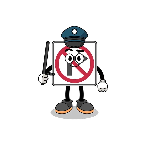 Cartone Animato Illustrazione Non Girare Destra Polizia Cartello Stradale Character — Vettoriale Stock
