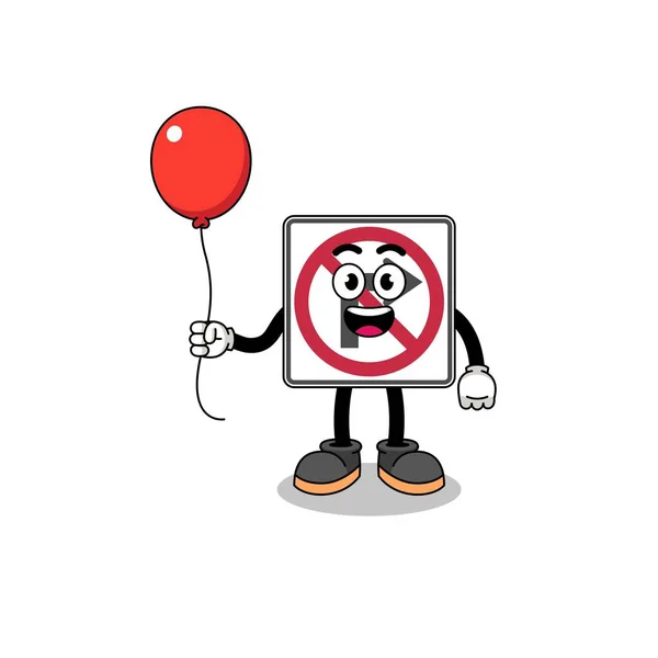 Karikatura Žádné Právo Odbočit Silniční Značka Drží Balón Charakter Designu — Stockový vektor