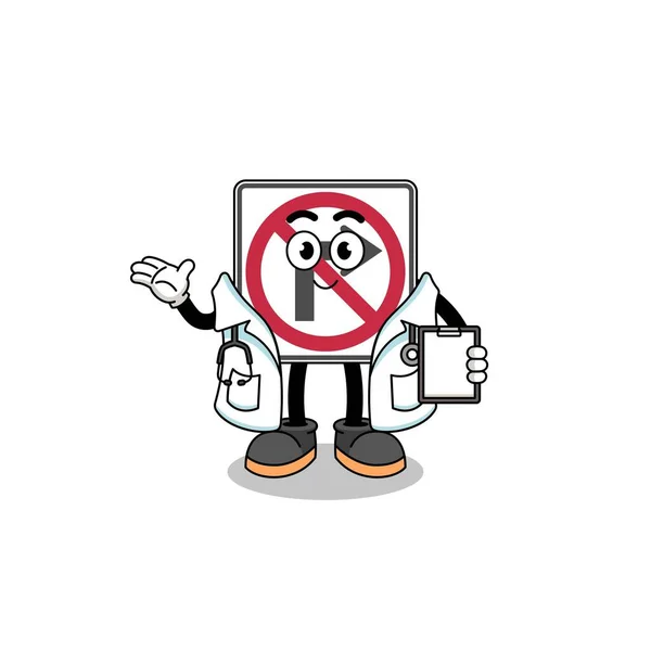 Mascotte Dessin Animé Right Turn Road Sign Doctor Character Design — Image vectorielle