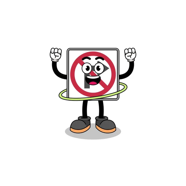 Caractère Illustration Right Turn Road Sign Jouant Hula Hoop Character — Image vectorielle
