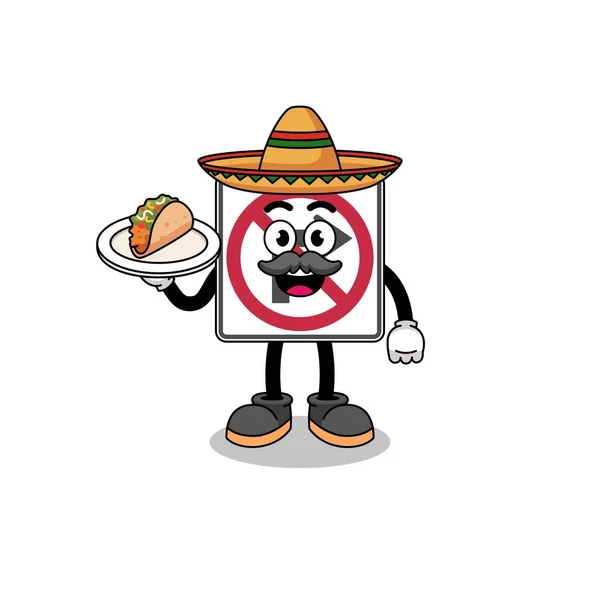 Character Cartoon Right Turn Road Sign Mexican Chef Character Design — Stock Vector