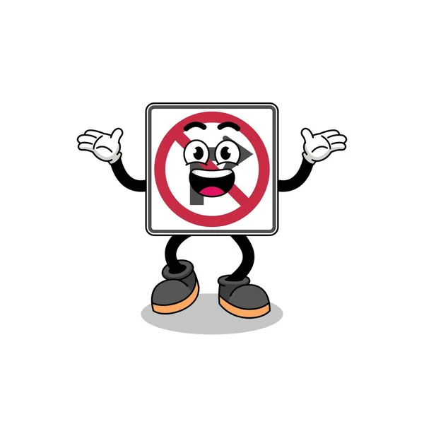 Kein Rechtsabbiegen Verkehrszeichen Cartoon Suche Mit Glücklicher Geste Charakter Design — Stockvektor