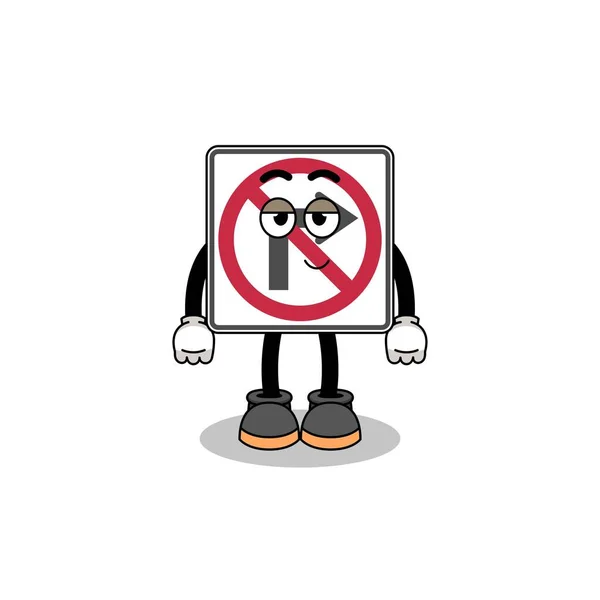 Kein Rechtsabbiegen Verkehrszeichen Cartoon Paar Mit Schüchterner Pose Charakter Design — Stockvektor