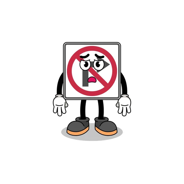 Kein Rechtsabbiegen Verkehrszeichen Cartoon Illustration Mit Traurigem Gesicht Charakter Design — Stockvektor
