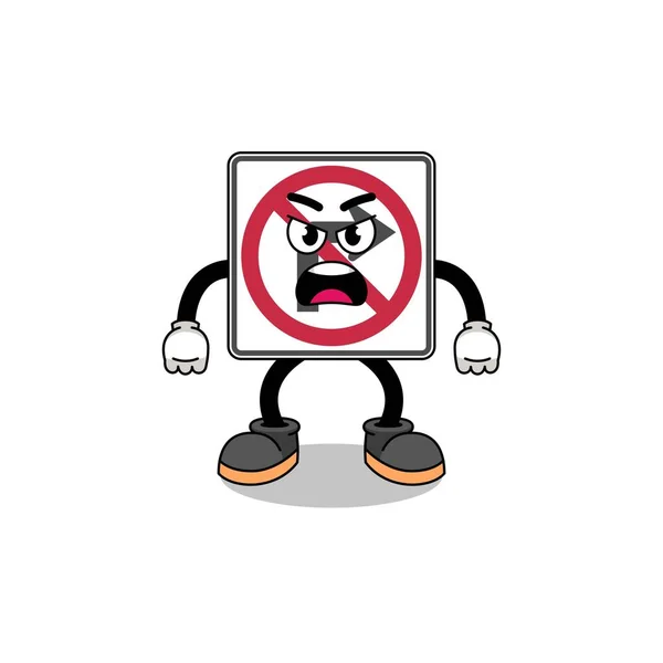 Kein Rechtsabbiegen Verkehrszeichen Cartoon Illustration Mit Wütendem Gesichtsausdruck Charakterdesign — Stockvektor