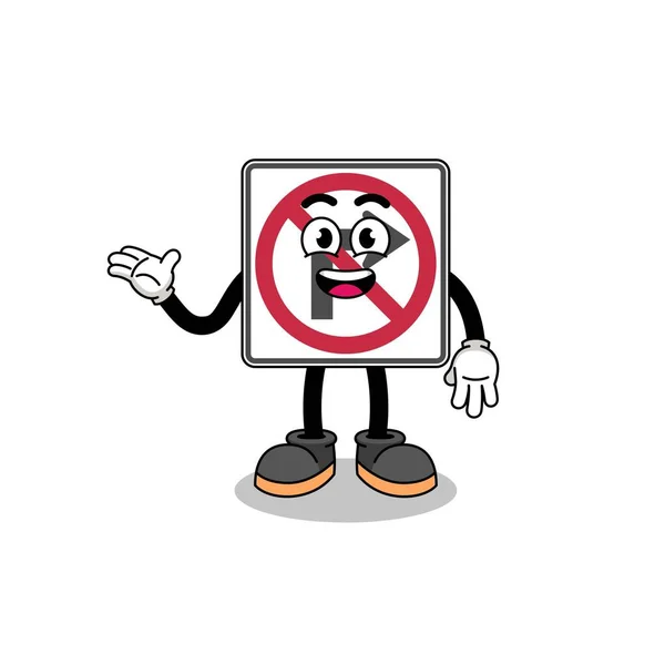 Kein Rechtsabbiegen Verkehrszeichen Cartoon Mit Willkommenspose Charakter Design — Stockvektor